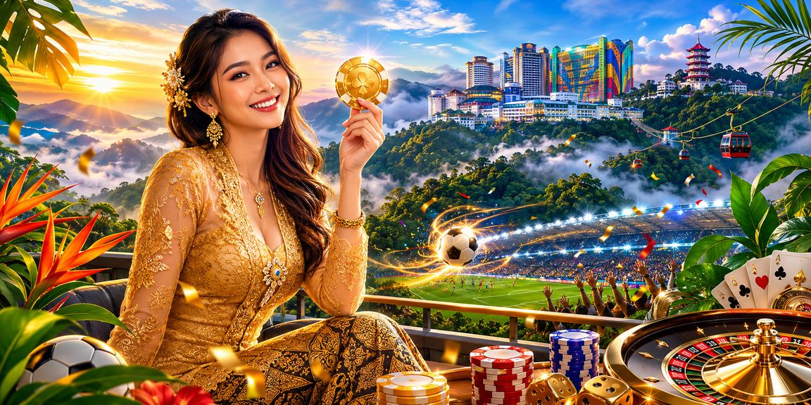 Pengguna mengakses aplikasi kasino di Genting Highlands dengan pakaian kebaya